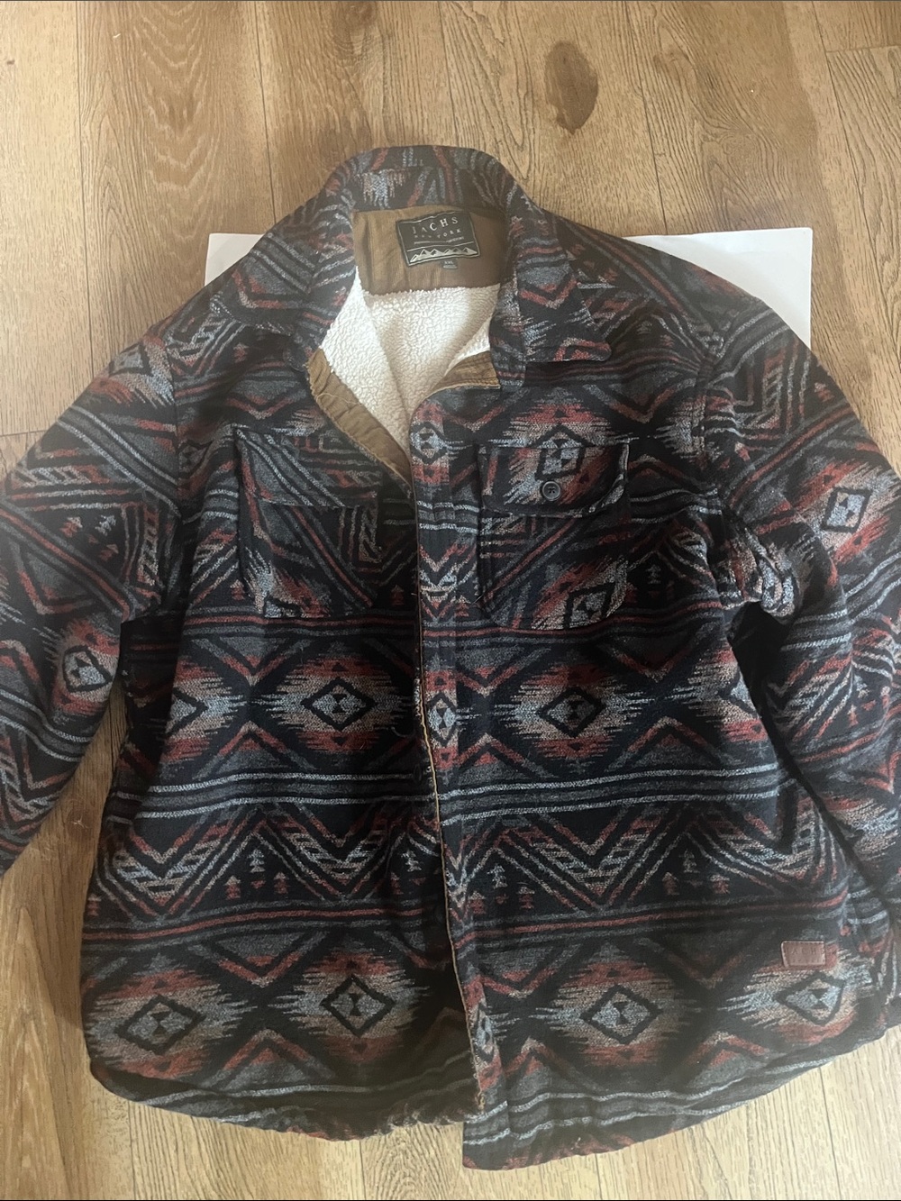 Jachs Aztec Sherpa-Lined Bomber Jacket - Black, Rust & Gray